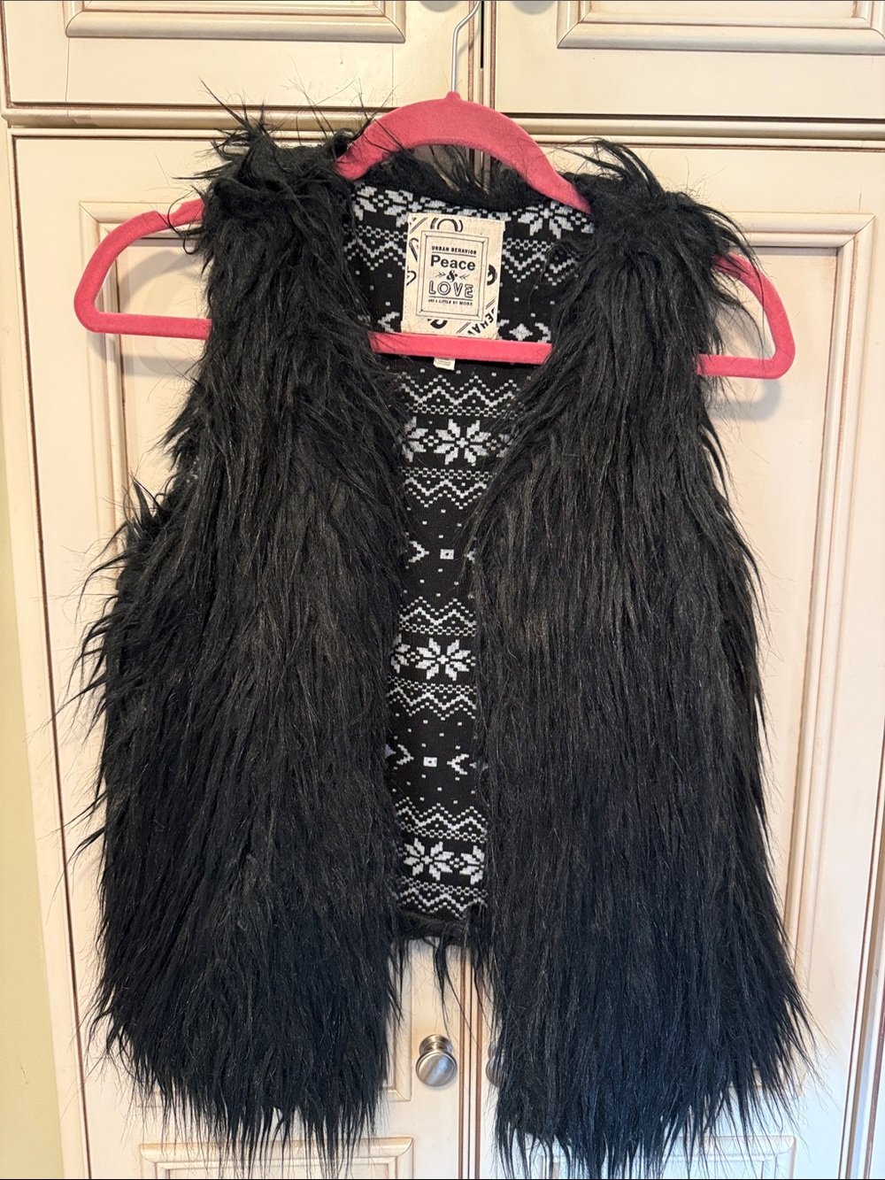 Urban Behavior Peace & Love Black Faux Fur Vest